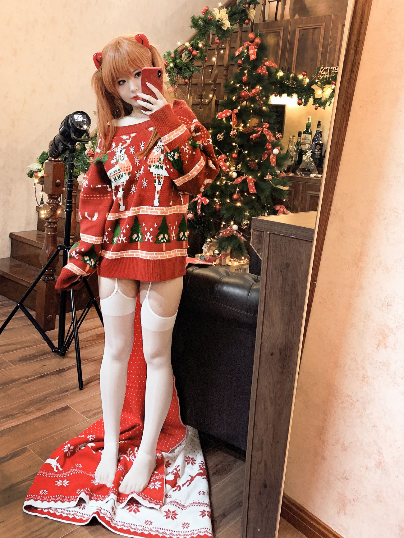 微博美少女半半子Cosplay性感写真式波ASUKA Christmas (34)