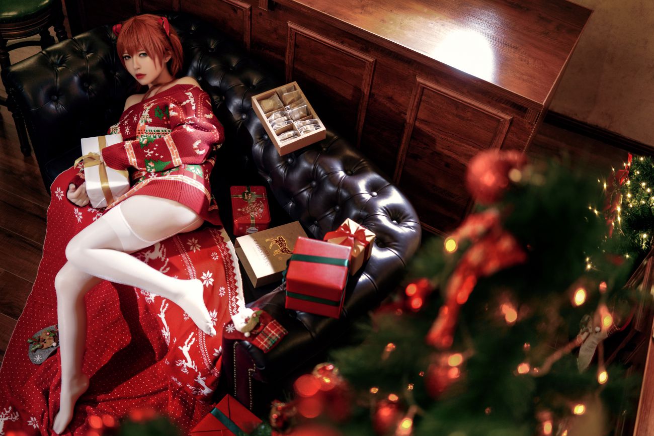 微博美少女半半子Cosplay性感写真式波ASUKA Christmas (14)