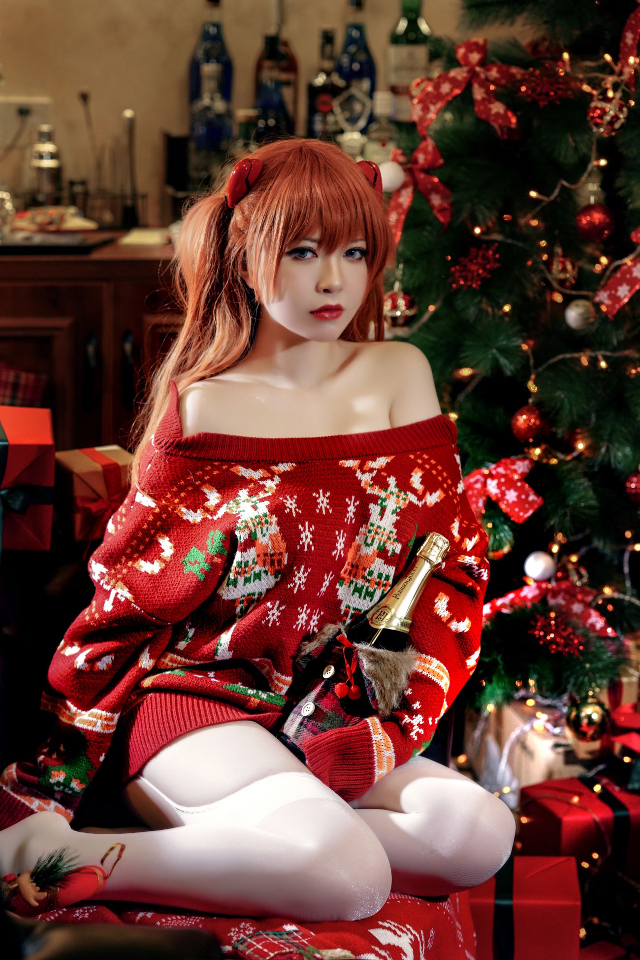 微博美少女半半子Cosplay性感写真式波ASUKA Christmas (19)