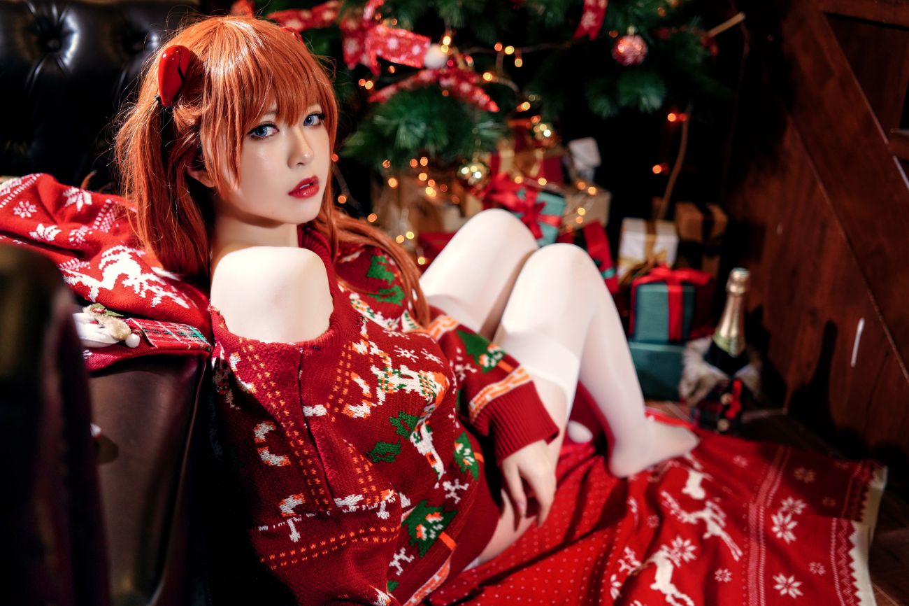 微博美少女半半子Cosplay性感写真式波ASUKA Christmas (32)