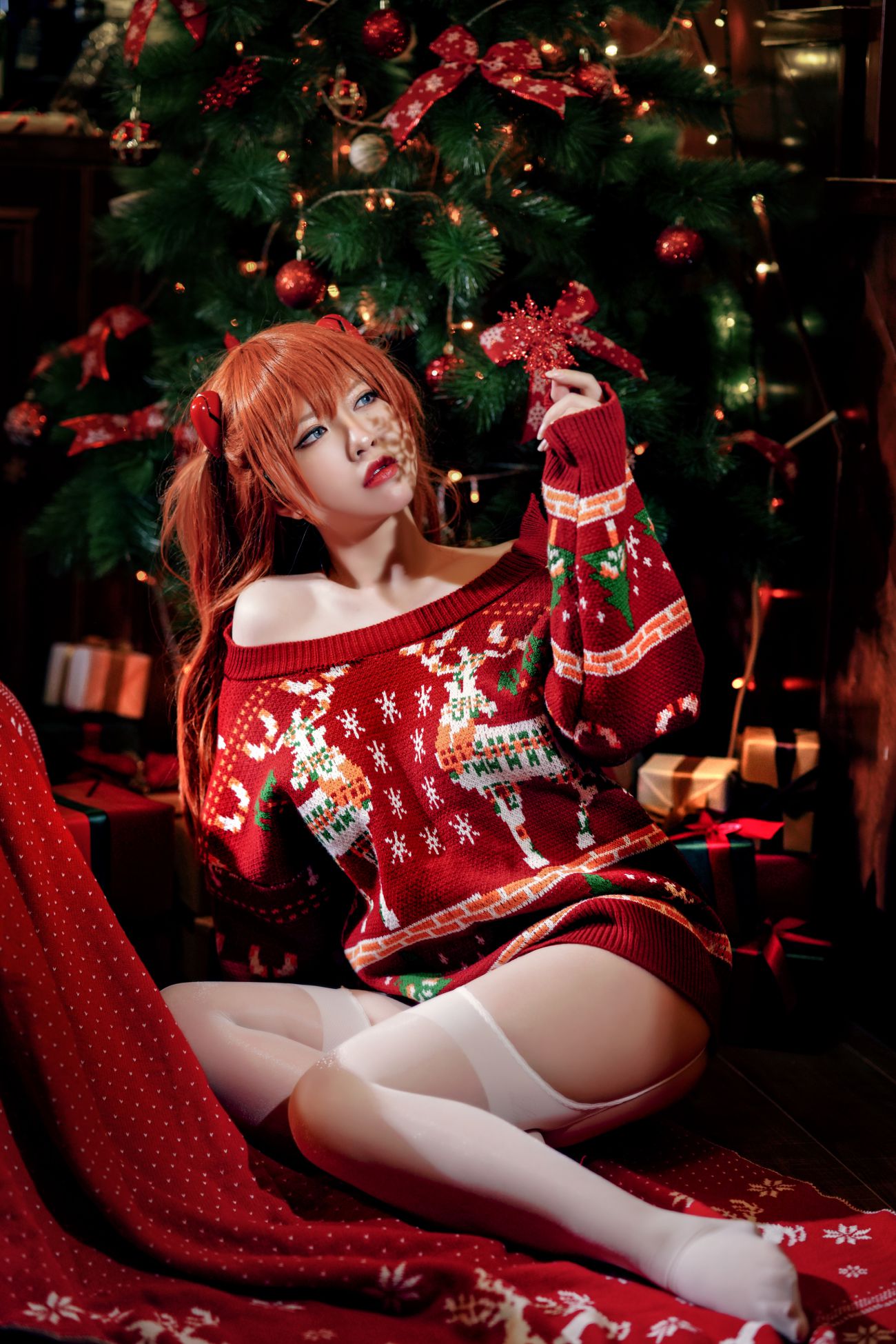 微博美少女半半子Cosplay性感写真式波ASUKA Christmas (26)