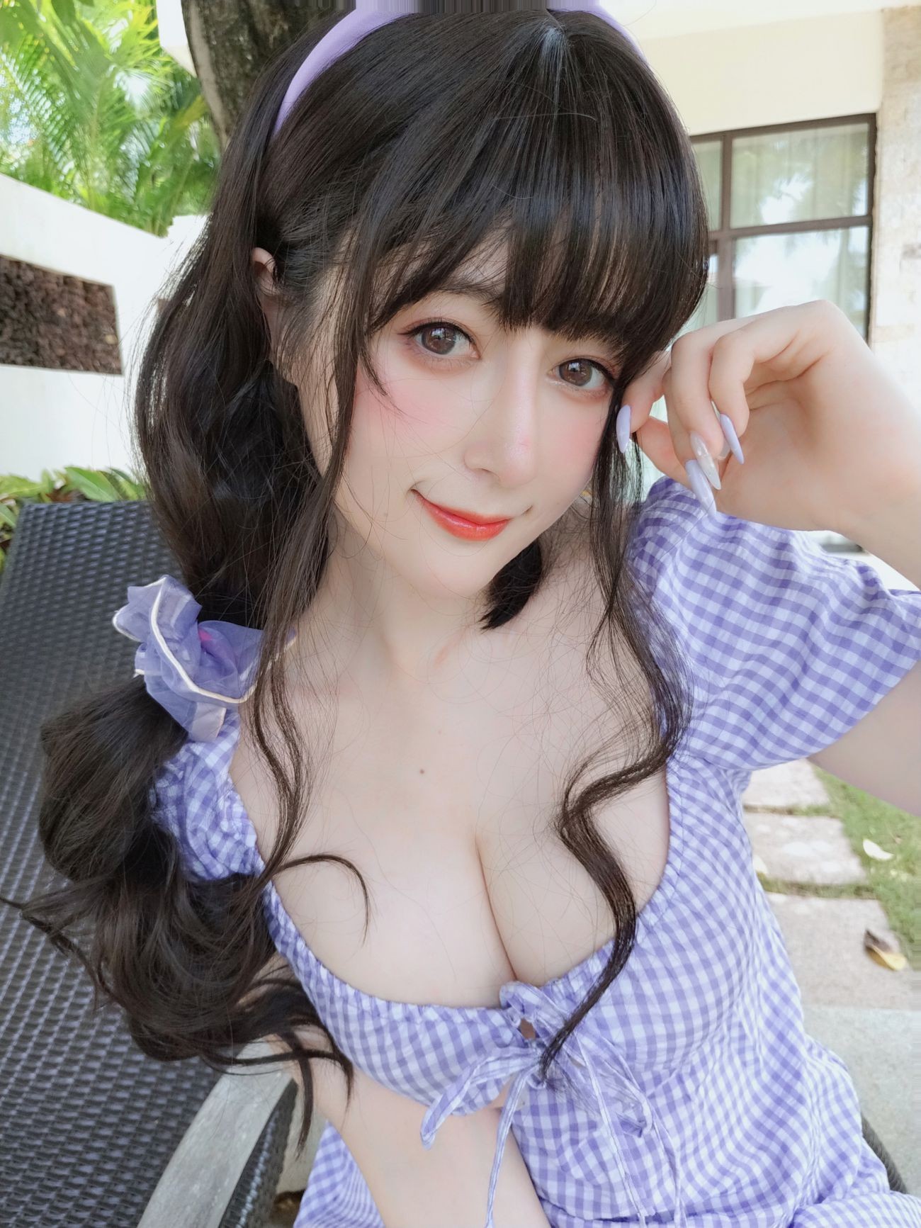 微博美少女白银Cosplay性感写真夏日的格子连衣裙 (64)