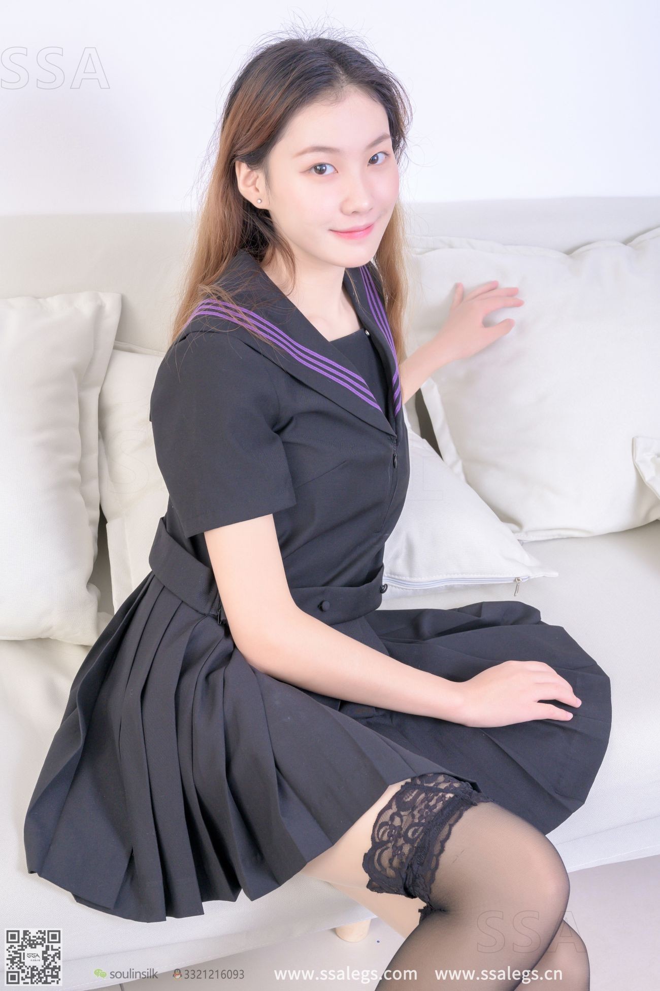 SSA丝社嫩模丝袜美脚写真素素清纯美女的JK制服上 (35)