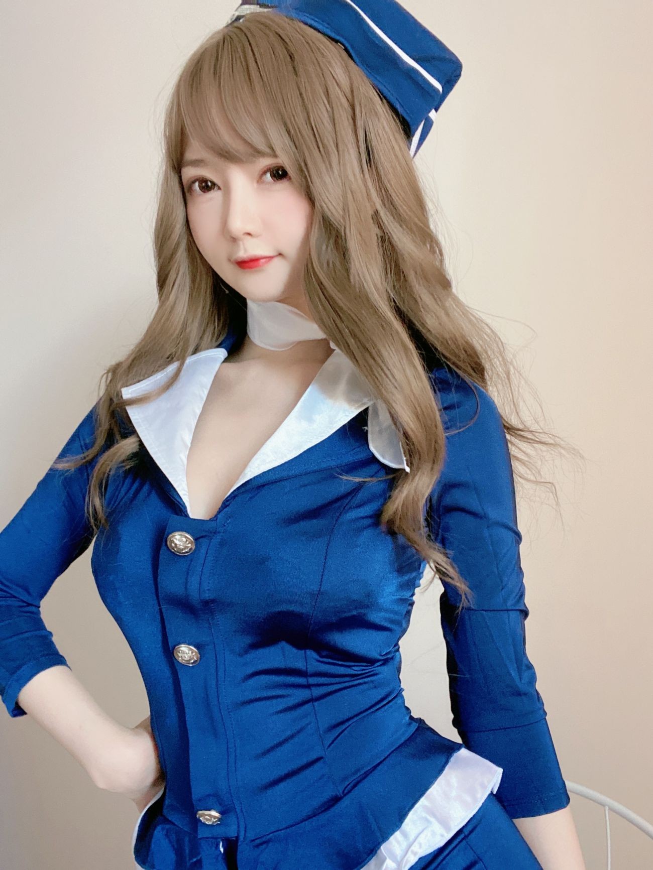 微博美少女51酱性感写真蓝色制服装 (26)