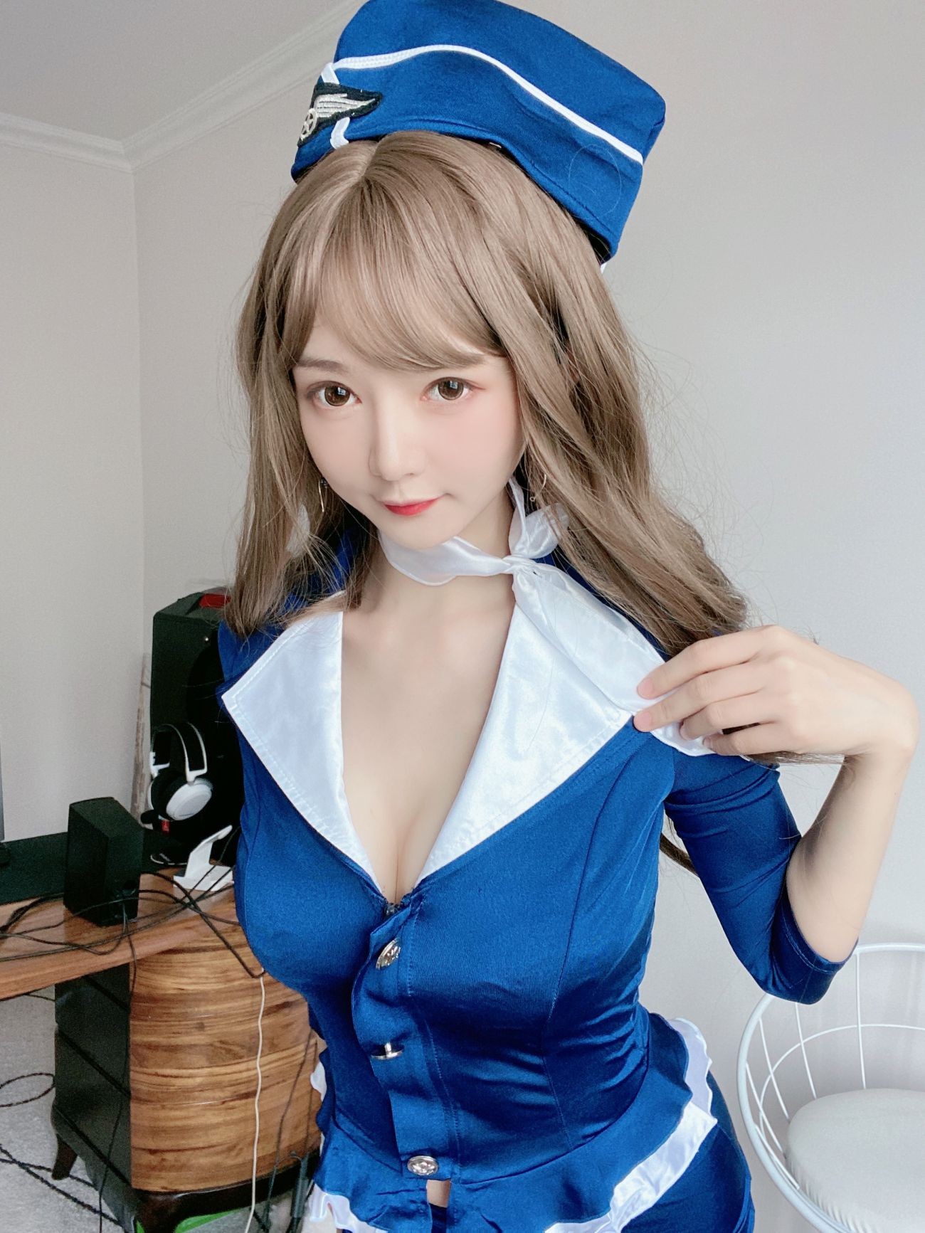 微博美少女51酱性感写真蓝色制服装 (18)