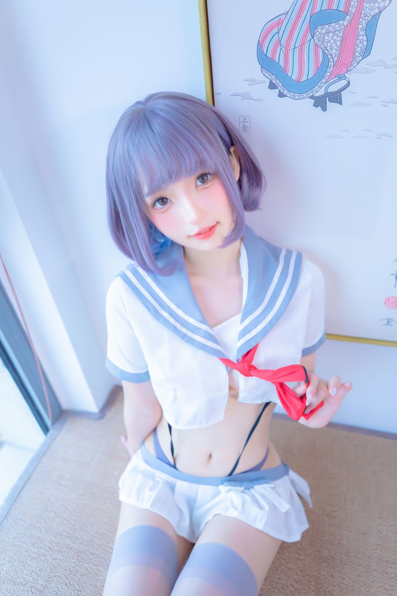 微博美少女神楽板真冬Cosplay性感写真灰丝吊带JK (12)