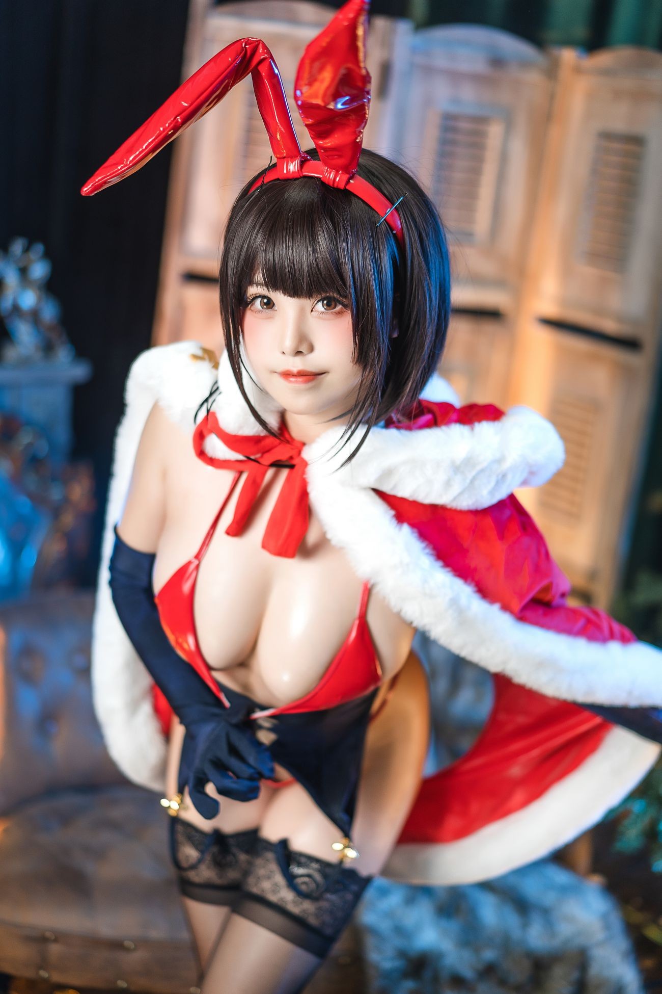 微博美少女蜜汁猫裘Cosplay性感写真魔太郎圣诞 (6)