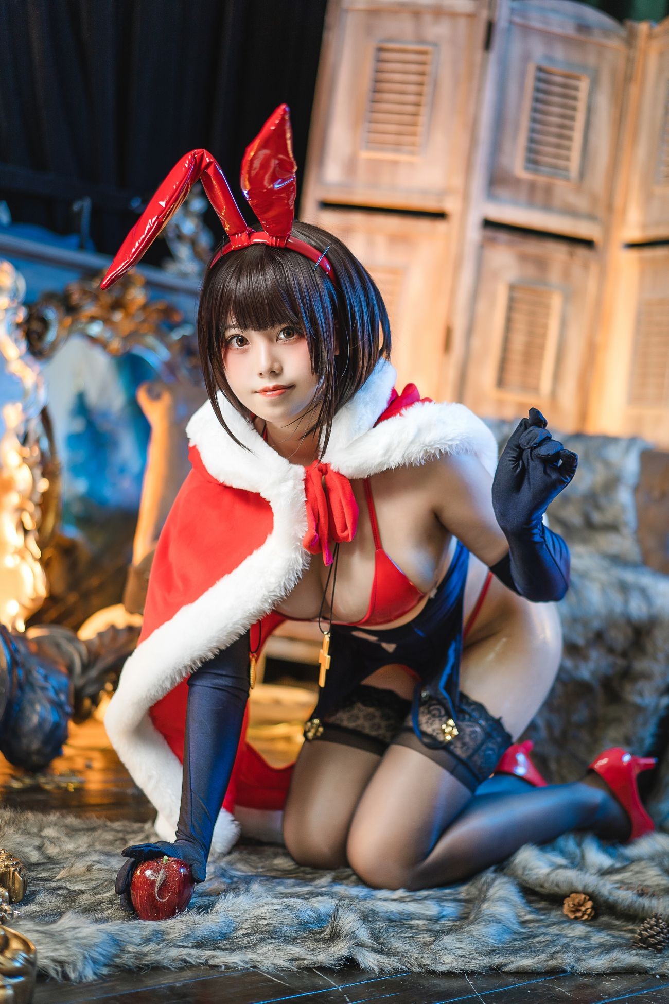 微博美少女蜜汁猫裘Cosplay性感写真魔太郎圣诞 (14)