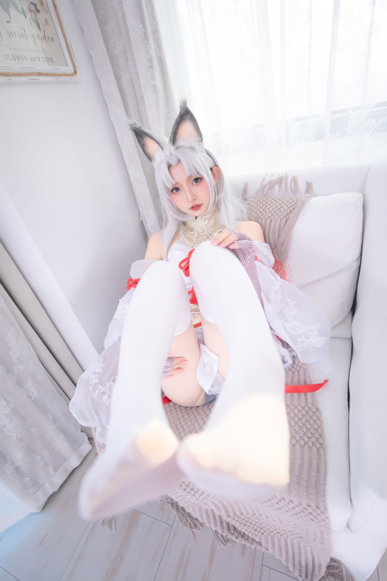 微博美少女神楽板真冬Cosplay性感写真白丝胡桃 (4)