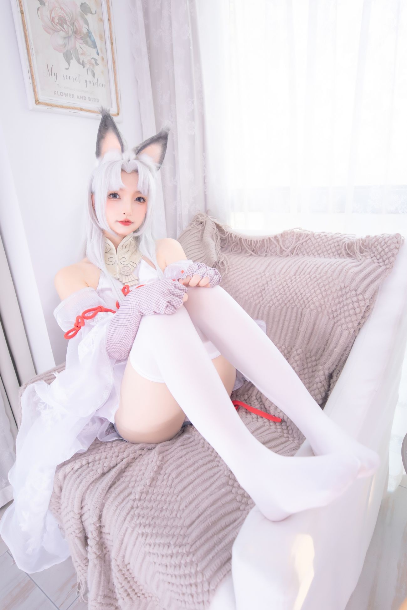 微博美少女神楽板真冬Cosplay性感写真白丝胡桃 (16)