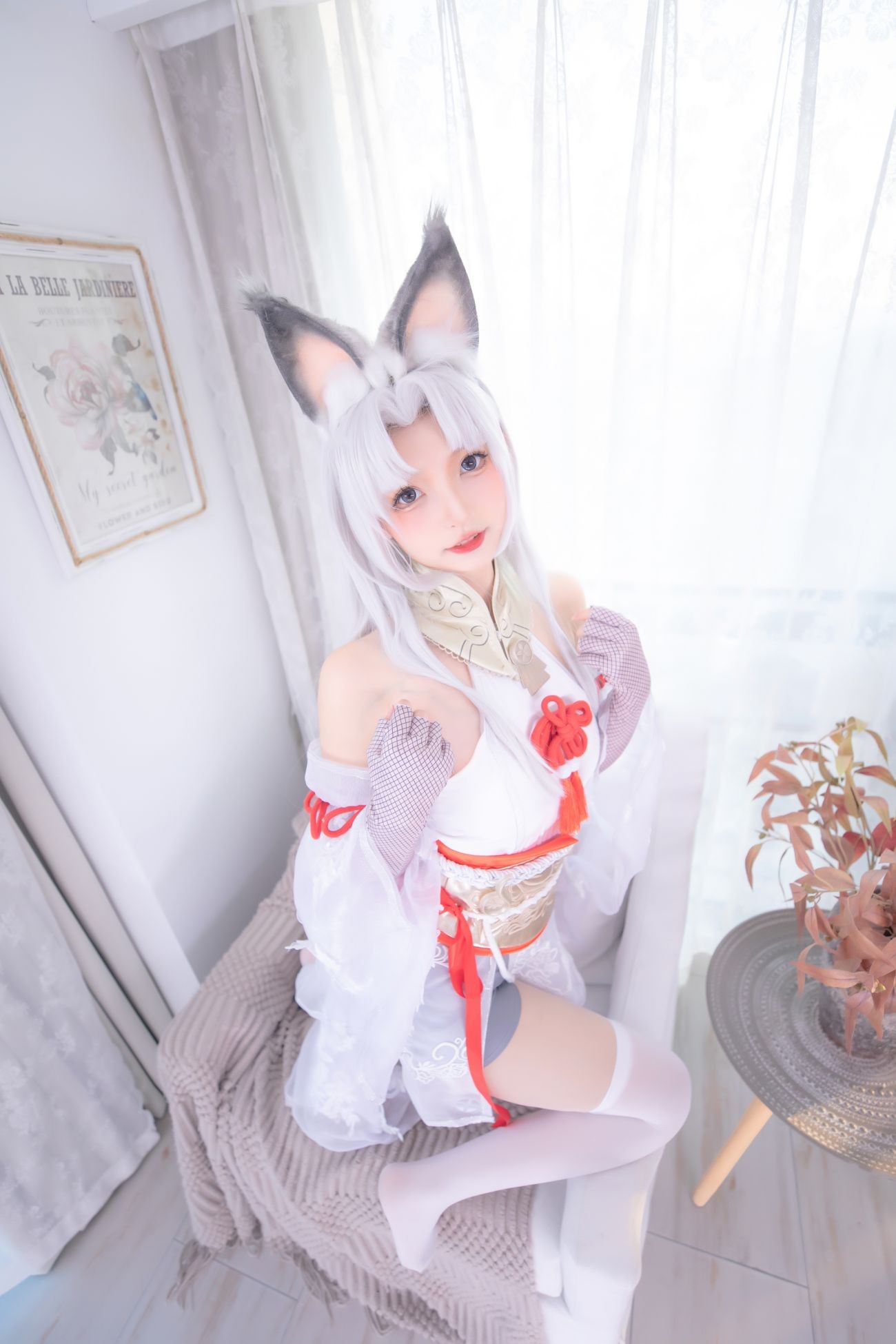 微博美少女神楽板真冬Cosplay性感写真白丝胡桃 (12)