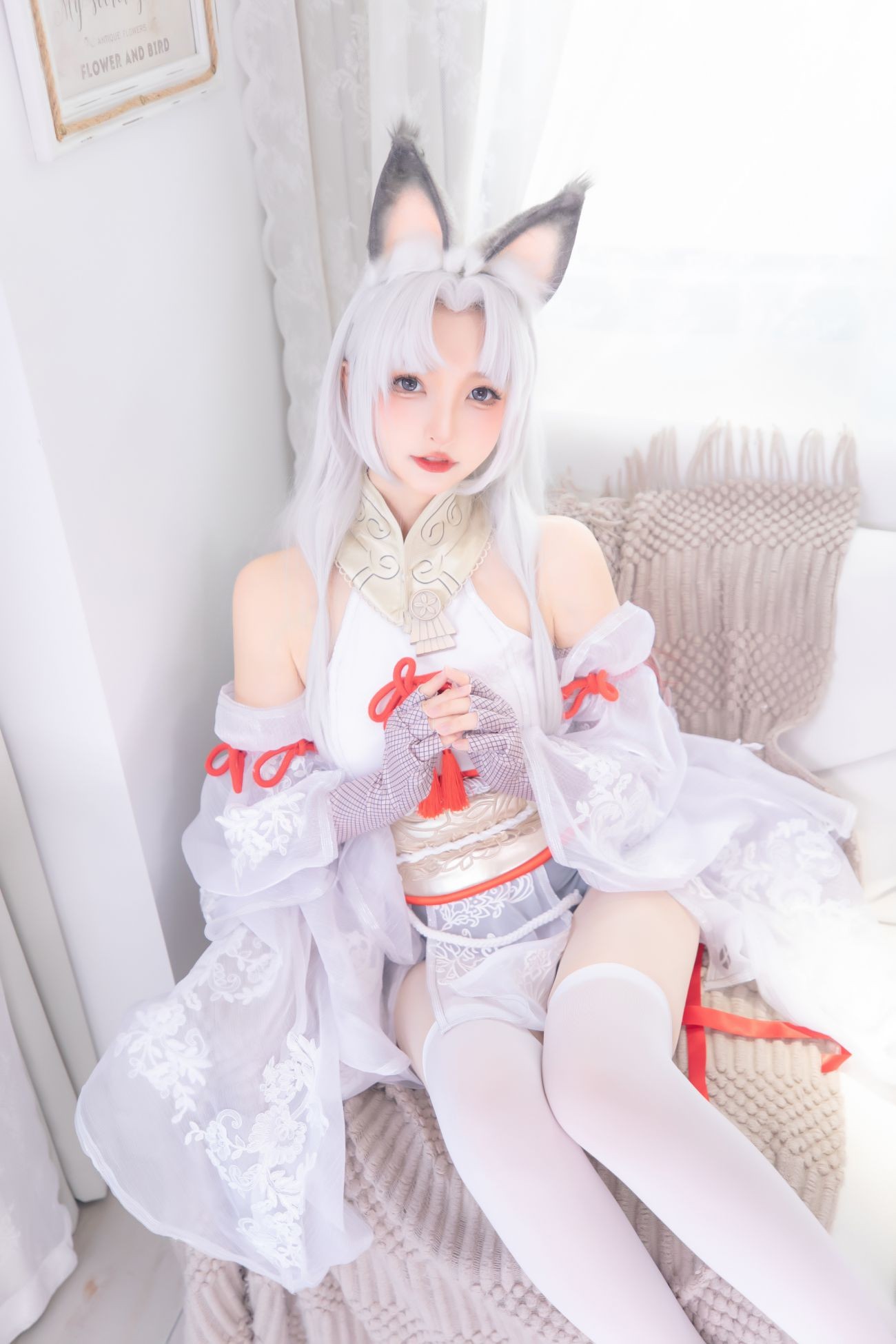 微博美少女神楽板真冬Cosplay性感写真白丝胡桃 (13)